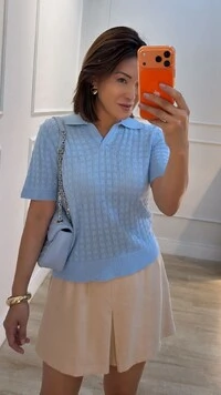 Blusa Tricot Com Entremeios Heloiza Gola Polo