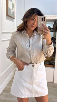 Camisa Linho Com Punhos Trançados E Fendas Laterais