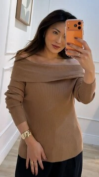 Blusa Tricot Canelada Thais Ombro À Ombro