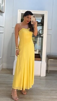 Vestido Chiffon Alças Finas Júlia Decote Coração Com Detalhe