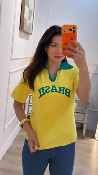 Blusa Tricot Brasil Gola Polo Cynthia Mangas Curtas
