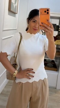 Blusa Tricot Mangas 3/4 Michelle Detalhe Em Nuvem