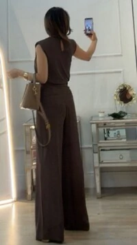 Calça Pantalona Alfaiataria Eleonor Cinto Com Detalhe De Pedra Quartzo