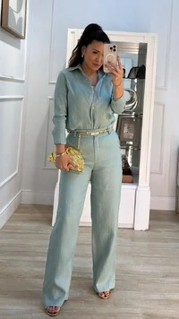 Calça Pantalona Em Linho Ananda Pala Transpassada