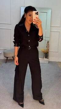 Calça Pantalona Cargo Mariane Com Cinto Faixa