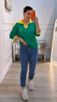 Blusa Tricot Brasil Gola Polo Fernanda Mangas Longas