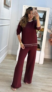 Conjunto Tricot Ingrid Blusa Mangas Longas E Calça Faixa Lateral