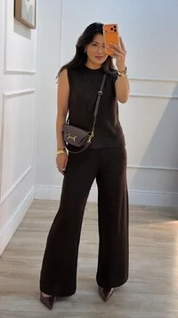 Calça Pantalona Tricot Natasha Pala Larga