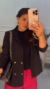 Blazer Alfaiataria Shirley Botão Com Detalhe Zigue Zague
