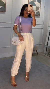 Calça Reta Vichy Bolsos Duplos E Botão Forrado