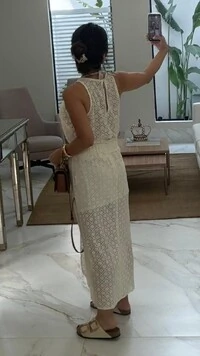 Saia Midi Rendada Fenda Frontal Ingrid Detalhe Lenço Com Amarração