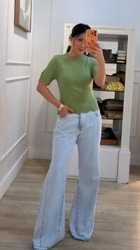 Blusa Tricot Mangas 3/4 Michelle Detalhe Em Nuvem