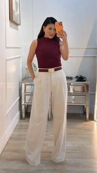Calça Pantalona Twill Josy Pregas Frontais