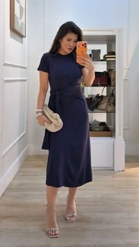 Vestido Midi Malha Aysha Cinto Faixa Fixo Com Amarração
