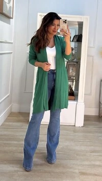 Maxi Cardigan Tricot Denise Bolsos E Nervuras Caneladas Frontais