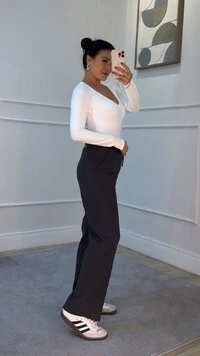 Calça Pantalona Moletom Canelado Interior Aveludado Sheila Com Amarração
