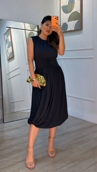 Vestido Midi Balonê Paty Detalhe Drapeado