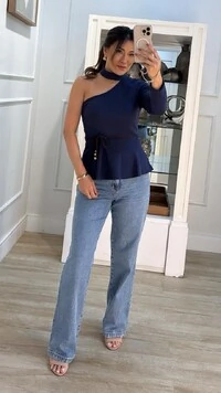 Blusa Alongada Canelada Peplum Ombro Único Chloe Cinto Fino