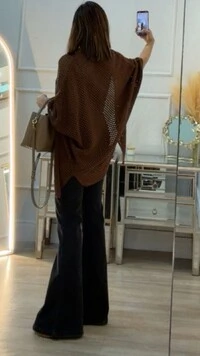 Kimono Tricot Vazado Ashley Mangas 3/4 Punhos Canelados