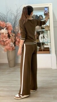 Conjunto Tricot Ingrid Blusa Mangas Longas E Calça Faixa Lateral