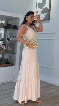 Vestido Longo Viscose Com Linho Naomi Decote V Transpassado