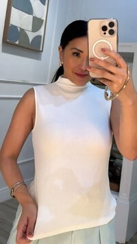 Blusa Regata Malha Canelada Grazi Gola Alta