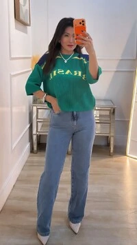 Blusa Tricot Brasil Nayara Detalhe De Listra Bicolor Nos Ombros