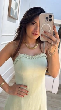 Vestido Chiffon Alças Finas Júlia Decote Coração Com Detalhe