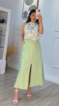 Blusa Regata Cavada Bicolor Jessica Detalhe Vivo Em Linho