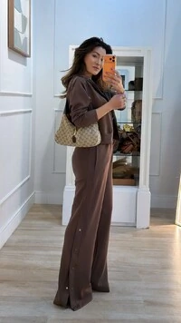 Conjunto Moletom Blusa E Calça Jamile Botões Laterais