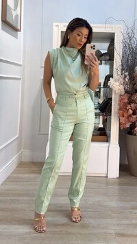 Calça Twill Botão Forrado Maysa Cinto Fino Encapado