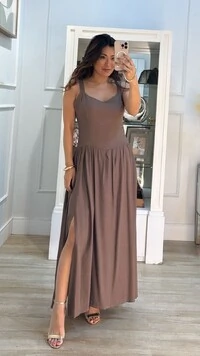 Vestido Longo Ana Decote Coração E Fenda Frontal