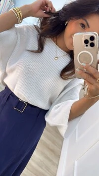 Blusa Cropped Tricot Amplo Kim Mangas 7/8