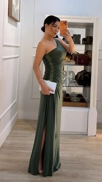 Vestido Longo Drapeado Cris Ombro Único