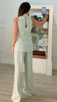 Calça Reta Twill Zaya Cinto Corda Com Ponteiras Resinadas