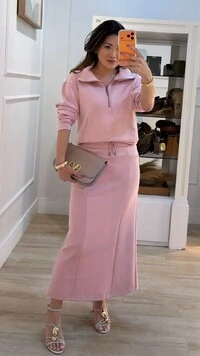 Conjunto Moletom Glaucia Blusa Gola Alta E Saia Midi