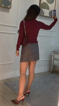 Shorts Saia Bruna Couro Eco Com Pespontos