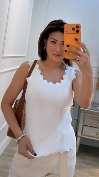 Blusa Regata Canelada Diana Detalhe Nuvem