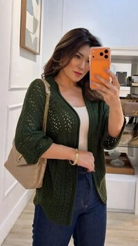 Kimono Tricot Vazado Fabi Mangas 3/4