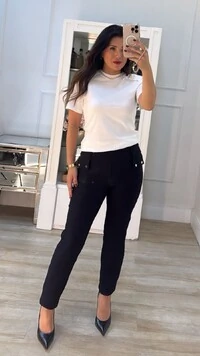 Calça Texturizada Felipa Detalhe De Lapela