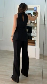 Calça Reta Twill Zaya Cinto Corda Com Ponteiras Resinadas