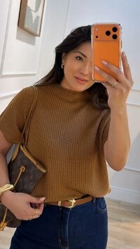 Blusa Tricot Ampla Giulia Gola Alta Enrolado