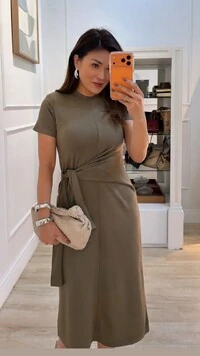 Vestido Midi Malha Aysha Cinto Faixa Fixo Com Amarração