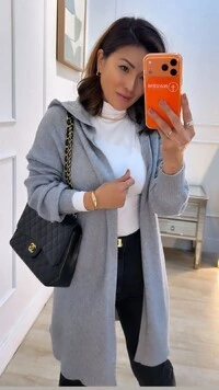 Maxi Cardigan Tricot Anabel Com Capuz