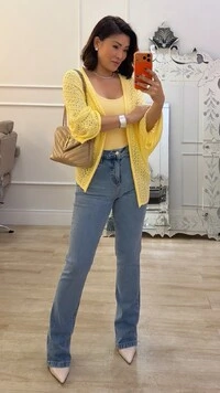 PRÉ-VENDA DATA ESTIMADA DE ENVIO DIA 10/10 Kimono Tricot Vazado Fabi Mangas 3/4