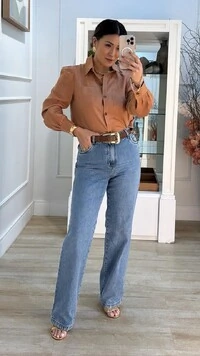 Camisa Cropped Linho Mangas Princesa Veronica Prega Posterior