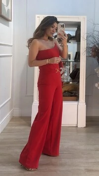 Macacão Longo Pantalona Alça Única Lady Cinto Fixo Fivela Dourada