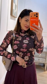 Blusa De Tulê Estampa Floral Aysha Mangas Longas