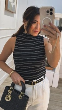 Blusa Regata Cavada Listrada Flavia Gola Média