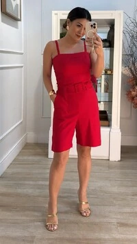 Macaquinho Viscose Com Linho Lívia Cinto Fivela Quadrada